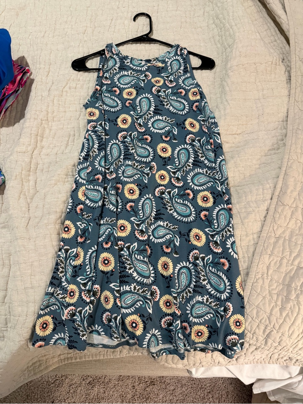LOFT Teal Paisley & Sunflower Print Mini Dress
